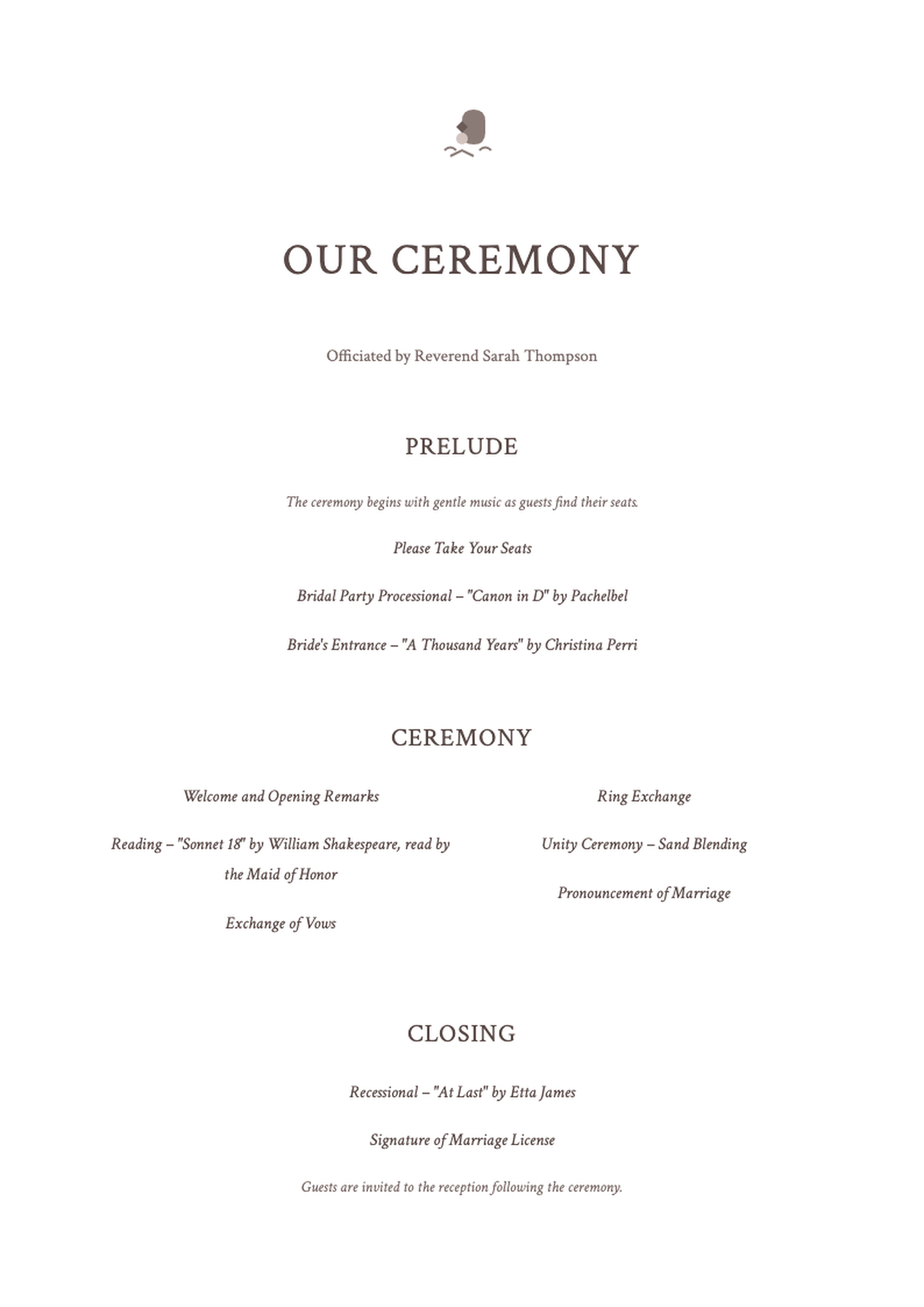 Elegant wedding ceremony program with floral header and arched design_variant_3